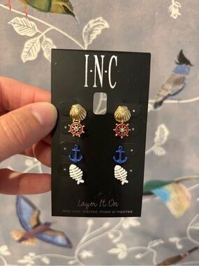 NWT INC International Concepts Navy Gold Red Nautical Earring Set